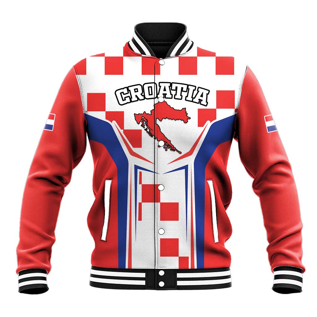 Custom Croatia Checkerboard Baseball Jacket Simple Style - Wonder Print Shop