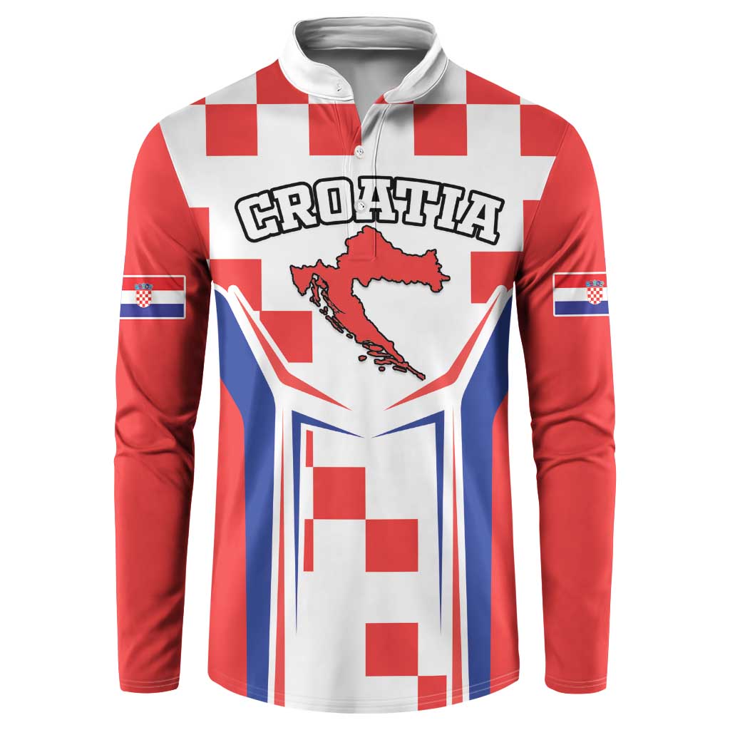 Custom Croatia Checkerboard Button Sweatshirt Simple Style - Wonder Print Shop