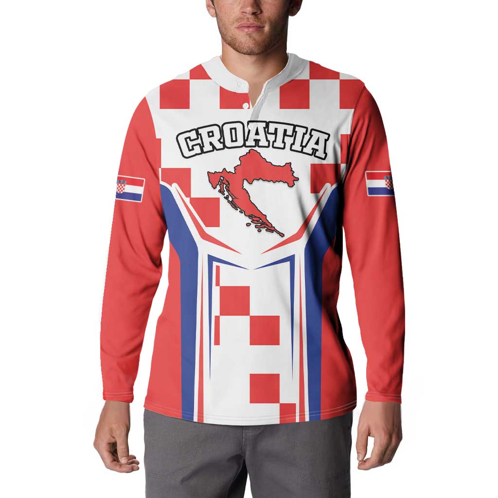 Custom Croatia Checkerboard Button Sweatshirt Simple Style - Wonder Print Shop