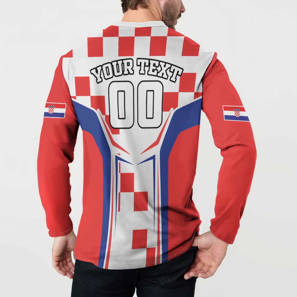 Custom Croatia Checkerboard Button Sweatshirt Simple Style - Wonder Print Shop