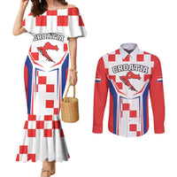 Custom Croatia Checkerboard Couples Matching Mermaid Dress and Long Sleeve Button Shirt Simple Style