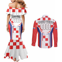 Custom Croatia Checkerboard Couples Matching Mermaid Dress and Long Sleeve Button Shirt Simple Style