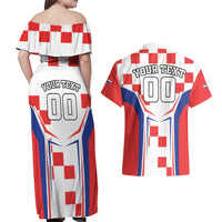 Custom Croatia Checkerboard Couples Matching Off Shoulder Maxi Dress and Hawaiian Shirt Simple Style - Wonder Print Shop