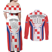 Custom Croatia Checkerboard Couples Matching Off Shoulder Maxi Dress and Long Sleeve Button Shirt Simple Style - Wonder Print Shop