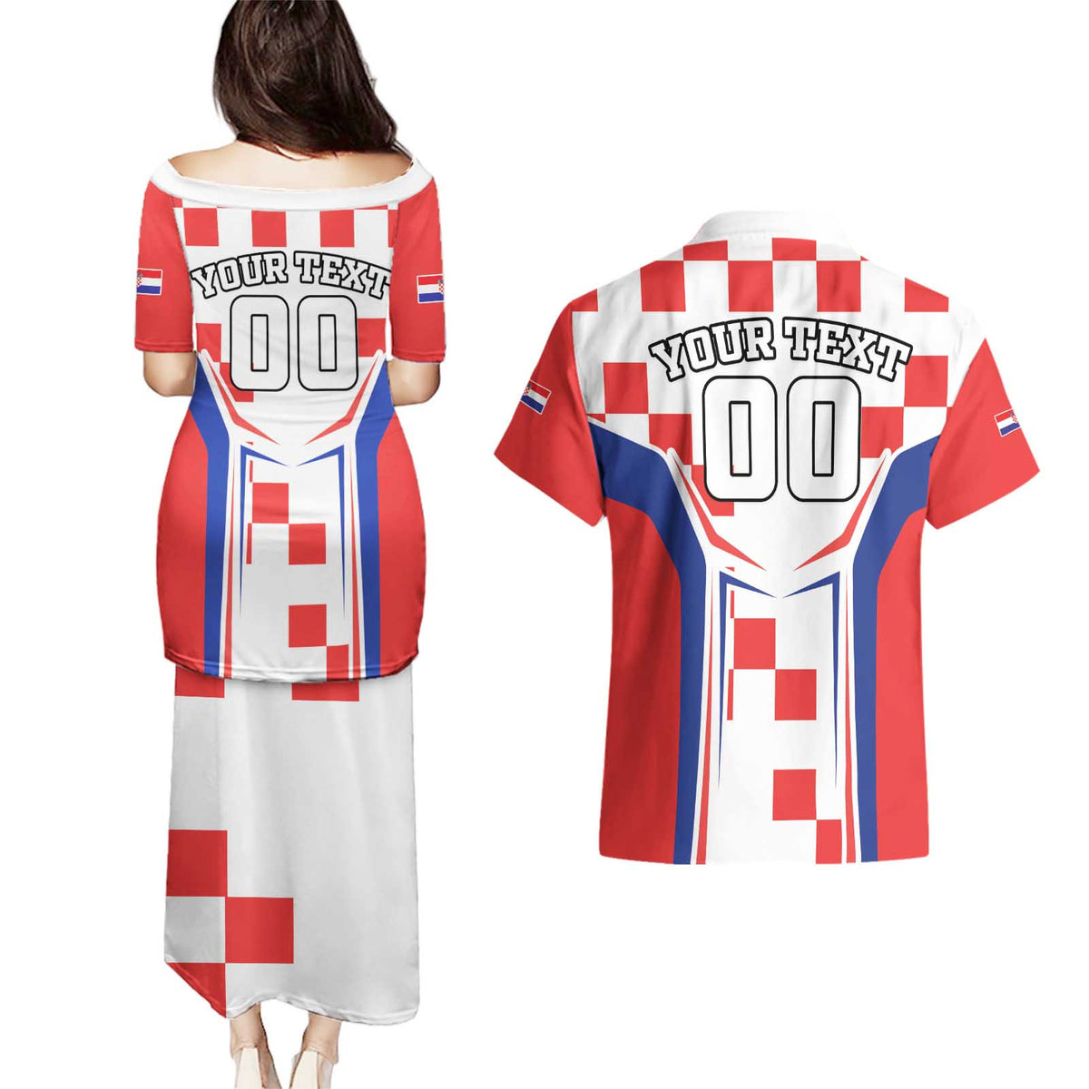 Custom Croatia Checkerboard Couples Matching Puletasi and Hawaiian Shirt Simple Style - Wonder Print Shop