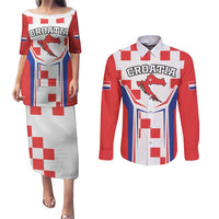 Custom Croatia Checkerboard Couples Matching Puletasi and Long Sleeve Button Shirt Simple Style - Wonder Print Shop