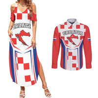 Custom Croatia Checkerboard Couples Matching Summer Maxi Dress and Long Sleeve Button Shirt Simple Style - Wonder Print Shop
