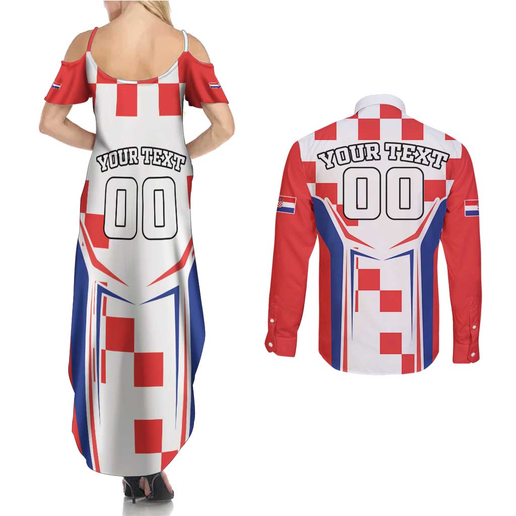 Custom Croatia Checkerboard Couples Matching Summer Maxi Dress and Long Sleeve Button Shirt Simple Style - Wonder Print Shop