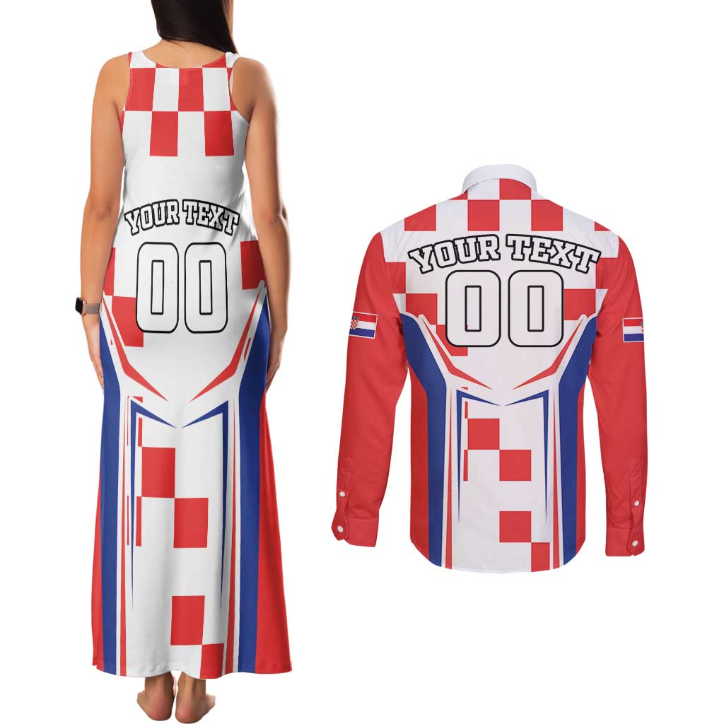 Custom Croatia Checkerboard Couples Matching Tank Maxi Dress and Long Sleeve Button Shirt Simple Style - Wonder Print Shop