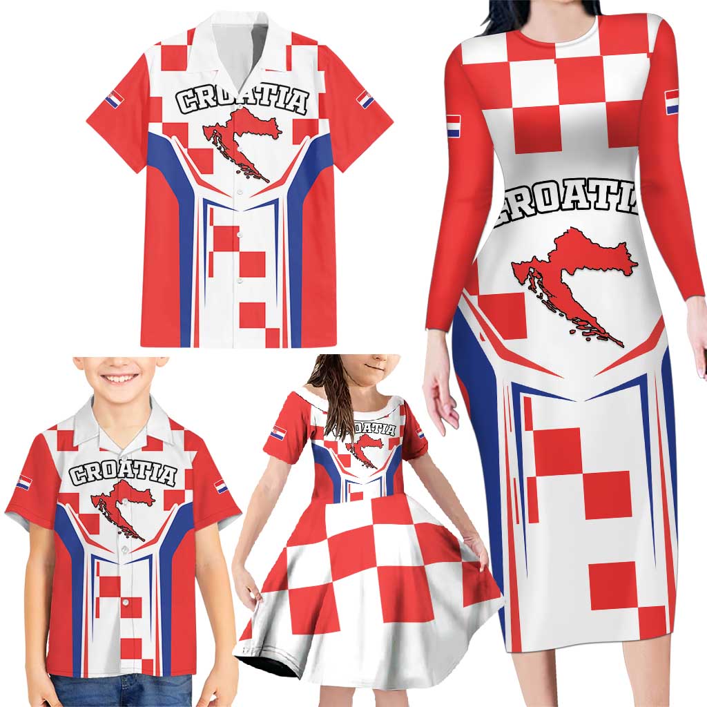 Custom Croatia Checkerboard Family Matching Long Sleeve Bodycon Dress and Hawaiian Shirt Simple Style - Wonder Print Shop