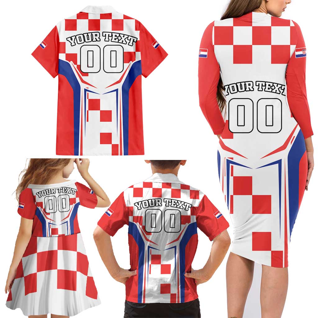 Custom Croatia Checkerboard Family Matching Long Sleeve Bodycon Dress and Hawaiian Shirt Simple Style - Wonder Print Shop