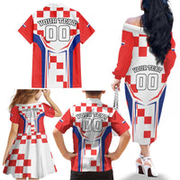 Custom Croatia Checkerboard Family Matching Off The Shoulder Long Sleeve Dress and Hawaiian Shirt Simple Style - Wonder Print Shop