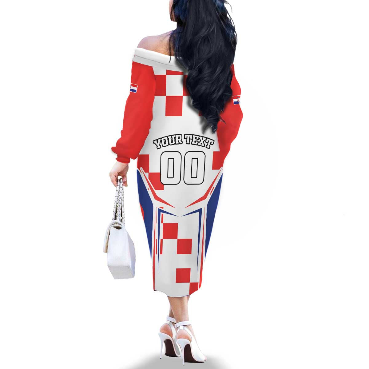 Custom Croatia Checkerboard Family Matching Off The Shoulder Long Sleeve Dress and Hawaiian Shirt Simple Style - Wonder Print Shop