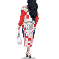 Custom Croatia Checkerboard Family Matching Off The Shoulder Long Sleeve Dress and Hawaiian Shirt Simple Style - Wonder Print Shop