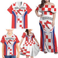 Custom Croatia Checkerboard Family Matching Off Shoulder Maxi Dress and Hawaiian Shirt Simple Style - Wonder Print Shop