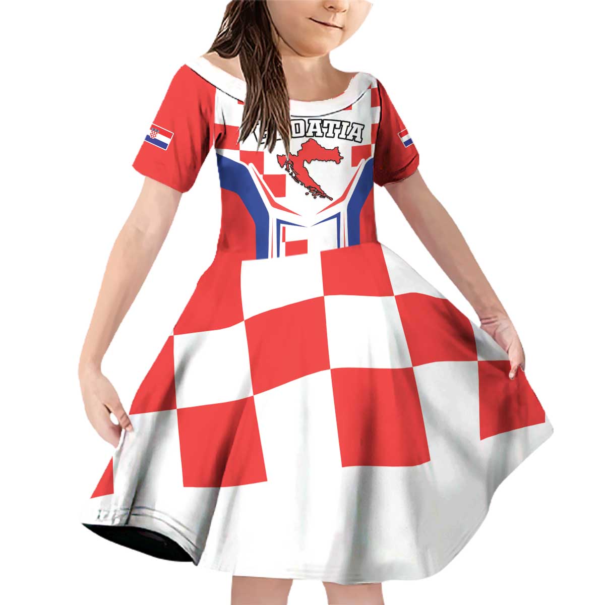 Custom Croatia Checkerboard Family Matching Off Shoulder Short Dress and Hawaiian Shirt Simple Style - Wonder Print Shop