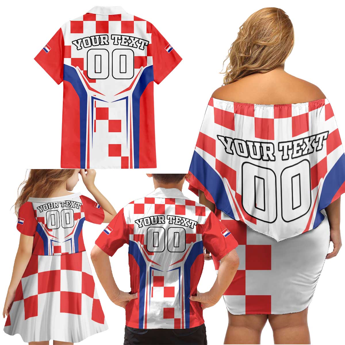 Custom Croatia Checkerboard Family Matching Off Shoulder Short Dress and Hawaiian Shirt Simple Style - Wonder Print Shop