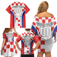 Custom Croatia Checkerboard Family Matching Off Shoulder Short Dress and Hawaiian Shirt Simple Style - Wonder Print Shop