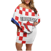 Custom Croatia Checkerboard Family Matching Off Shoulder Short Dress and Hawaiian Shirt Simple Style - Wonder Print Shop