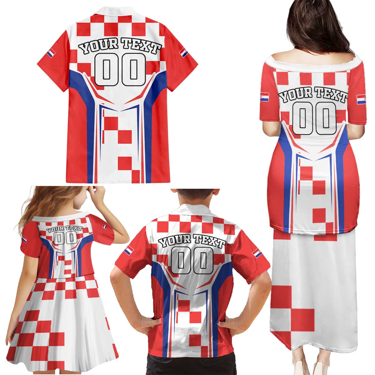 Custom Croatia Checkerboard Family Matching Puletasi and Hawaiian Shirt Simple Style - Wonder Print Shop