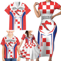 Custom Croatia Checkerboard Family Matching Short Sleeve Bodycon Dress and Hawaiian Shirt Simple Style - Wonder Print Shop
