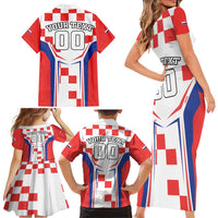 Custom Croatia Checkerboard Family Matching Short Sleeve Bodycon Dress and Hawaiian Shirt Simple Style - Wonder Print Shop