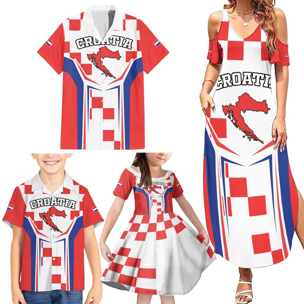 Custom Croatia Checkerboard Family Matching Summer Maxi Dress and Hawaiian Shirt Simple Style - Wonder Print Shop