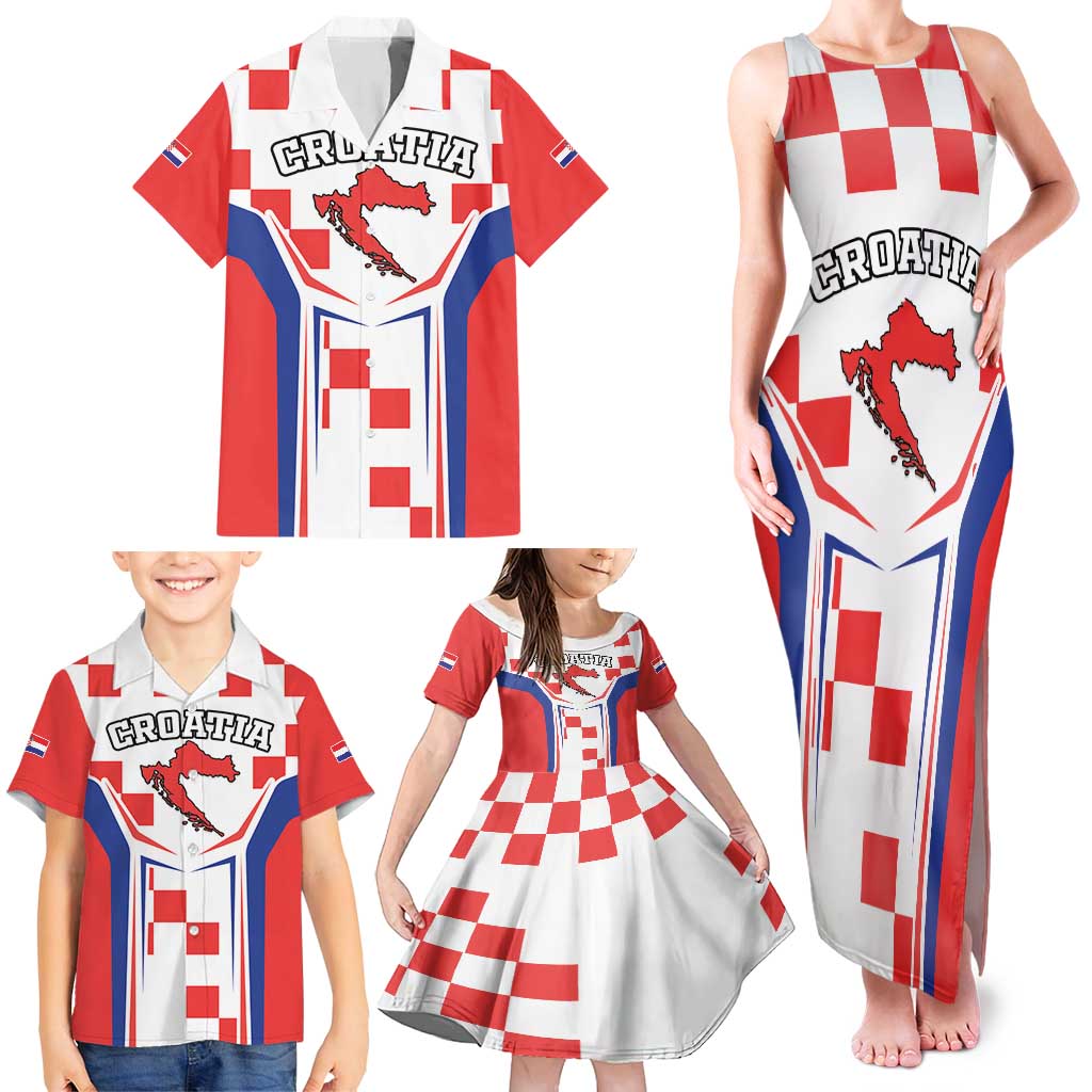 Custom Croatia Checkerboard Family Matching Tank Maxi Dress and Hawaiian Shirt Simple Style - Wonder Print Shop