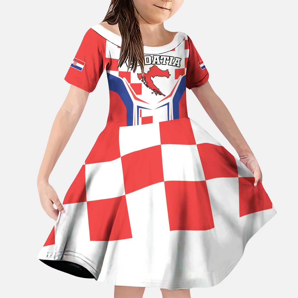 Custom Croatia Checkerboard Kid Short Sleeve Dress Simple Style - Wonder Print Shop