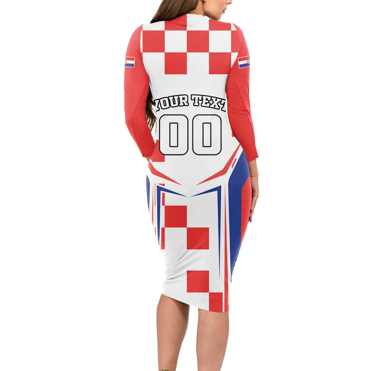 Custom Croatia Checkerboard Long Sleeve Bodycon Dress Simple Style - Wonder Print Shop