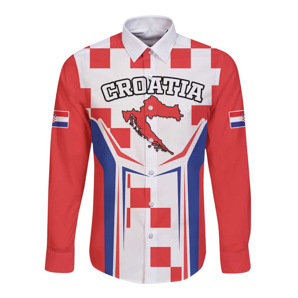 Custom Croatia Checkerboard Long Sleeve Button Shirt Simple Style - Wonder Print Shop