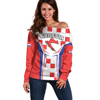 Custom Croatia Checkerboard Off Shoulder Sweater Simple Style - Wonder Print Shop