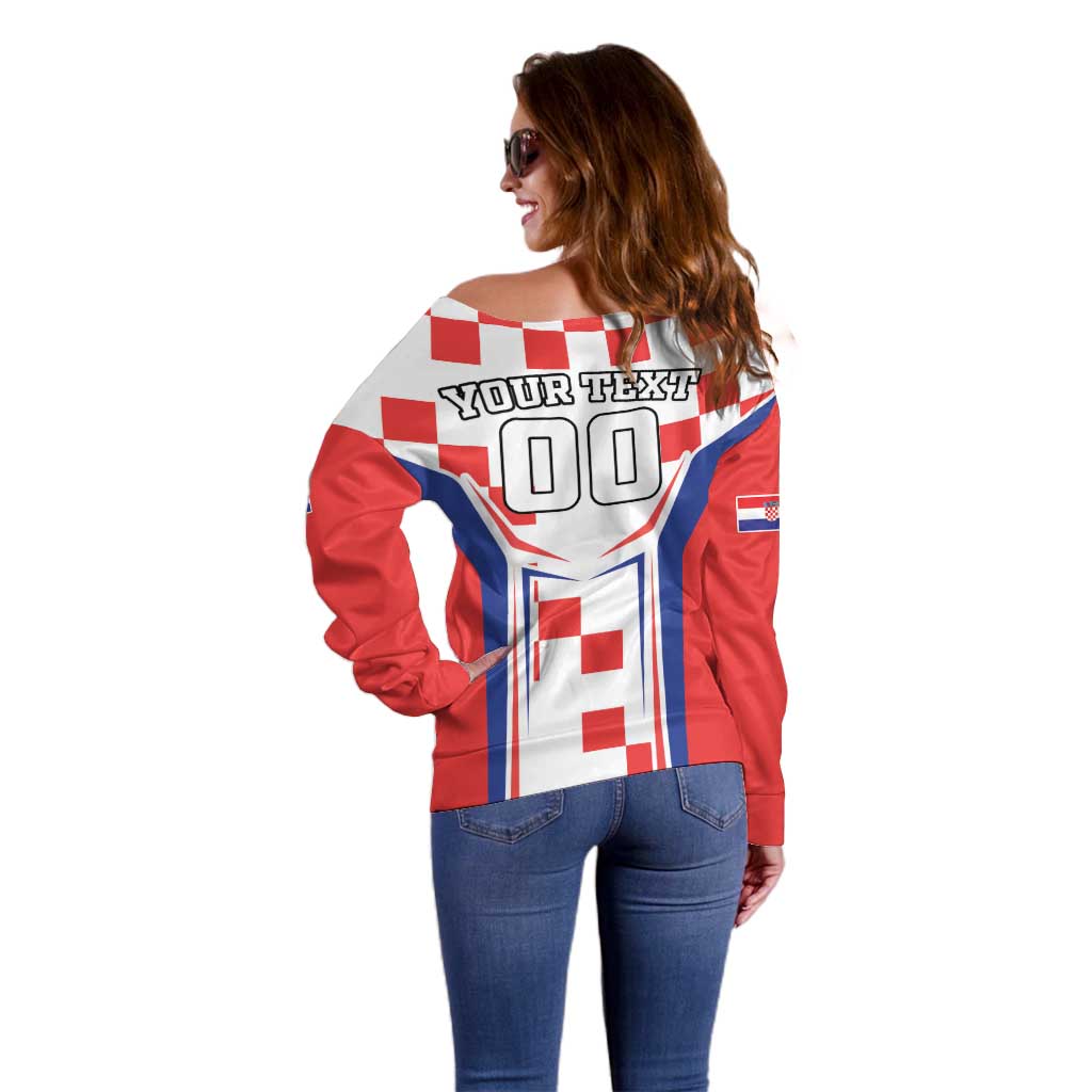 Custom Croatia Checkerboard Off Shoulder Sweater Simple Style - Wonder Print Shop