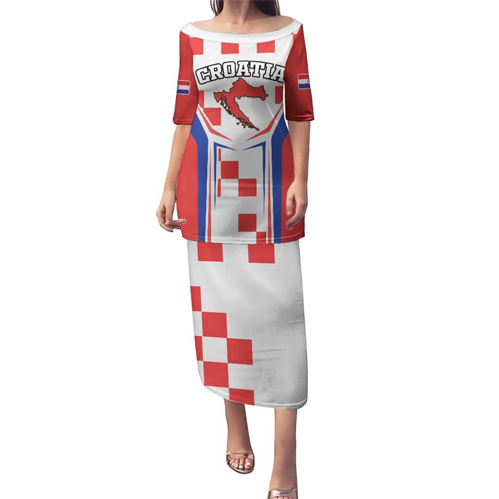 Custom Croatia Checkerboard Puletasi Simple Style - Wonder Print Shop