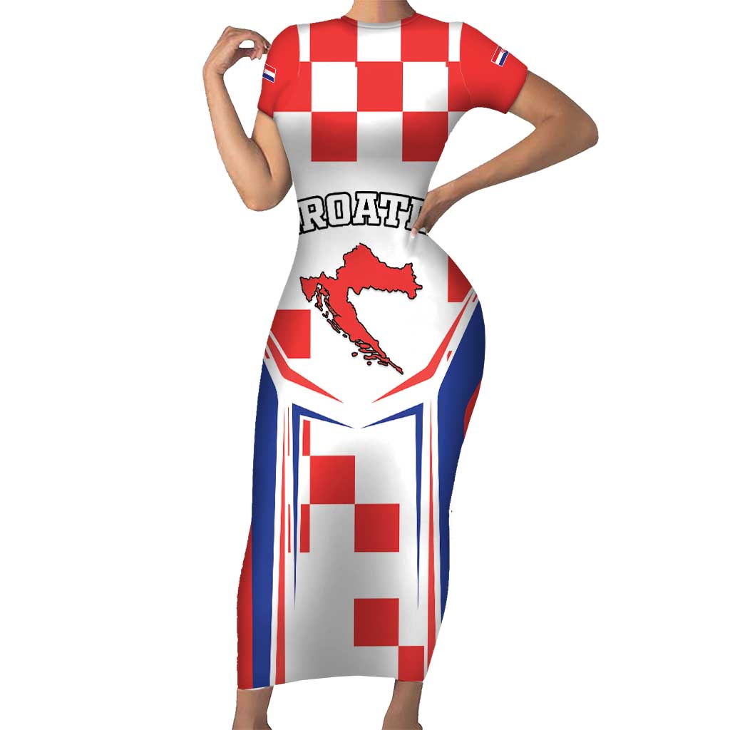 Custom Croatia Checkerboard Short Sleeve Bodycon Dress Simple Style - Wonder Print Shop