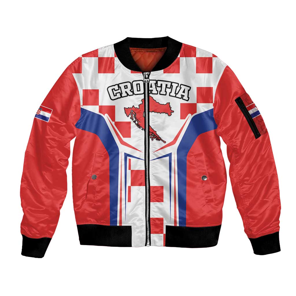 Custom Croatia Checkerboard Sleeve Zip Bomber Jacket Simple Style - Wonder Print Shop