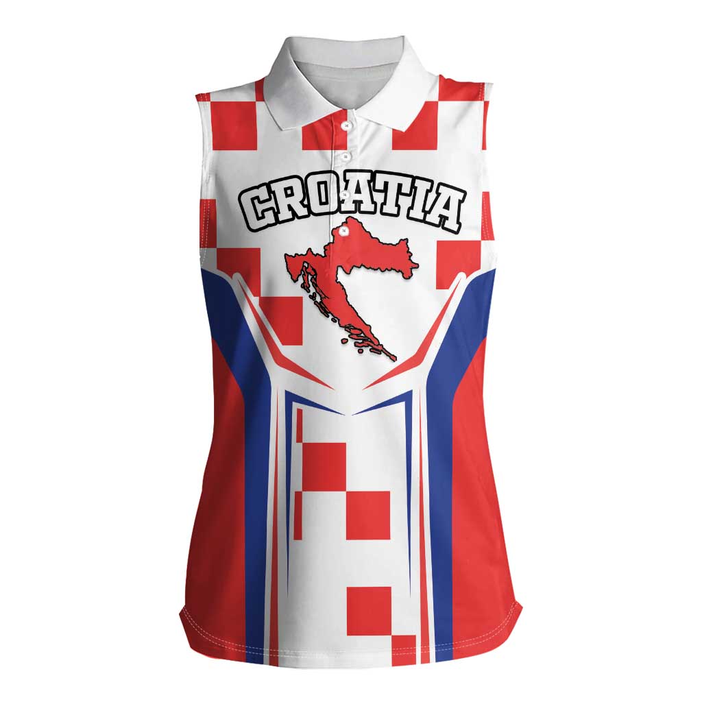 Custom Croatia Checkerboard Women Sleeveless Polo Shirt Simple Style - Wonder Print Shop