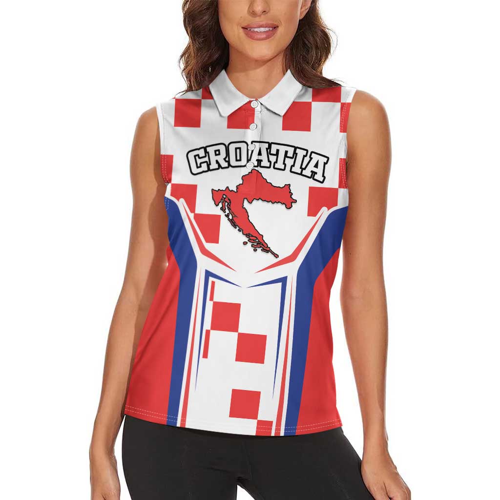 Custom Croatia Checkerboard Women Sleeveless Polo Shirt Simple Style - Wonder Print Shop