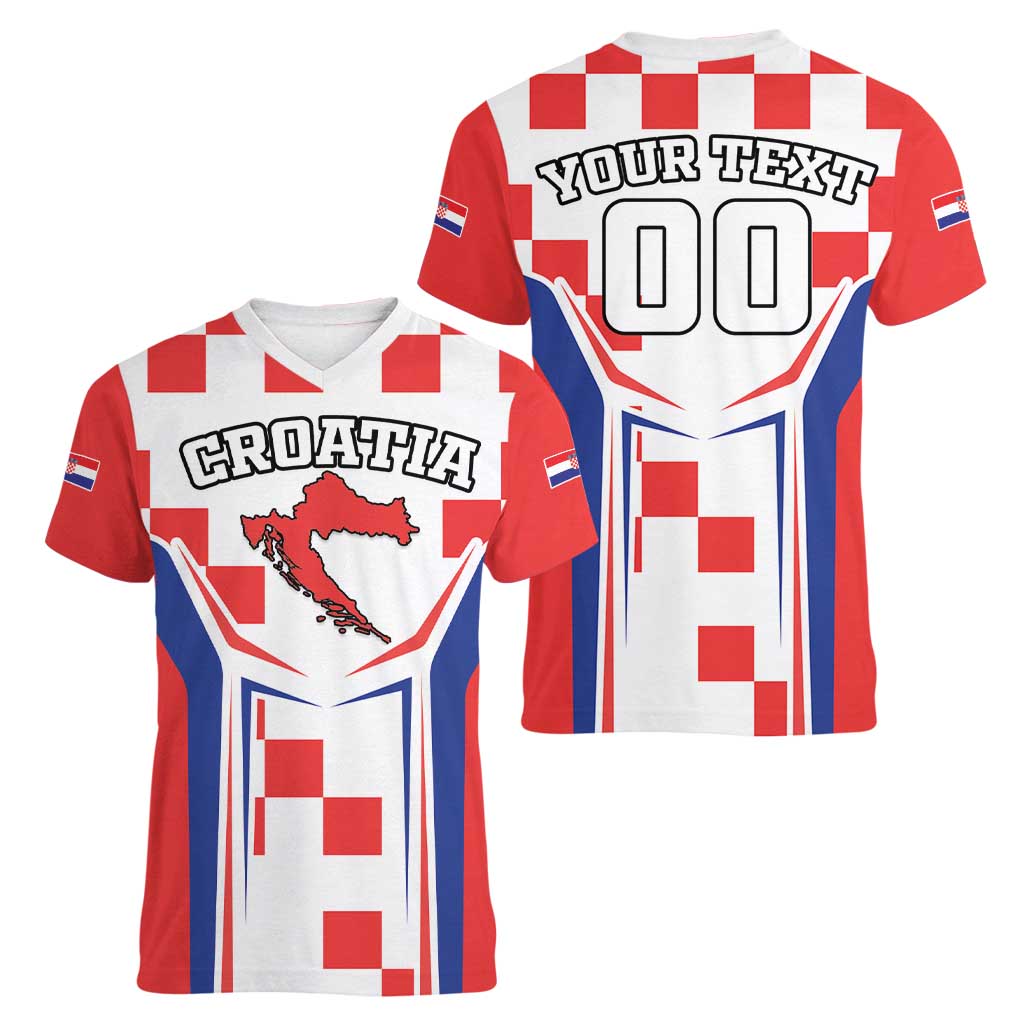 Custom Croatia Checkerboard Women V-Neck T-Shirt Simple Style - Wonder Print Shop