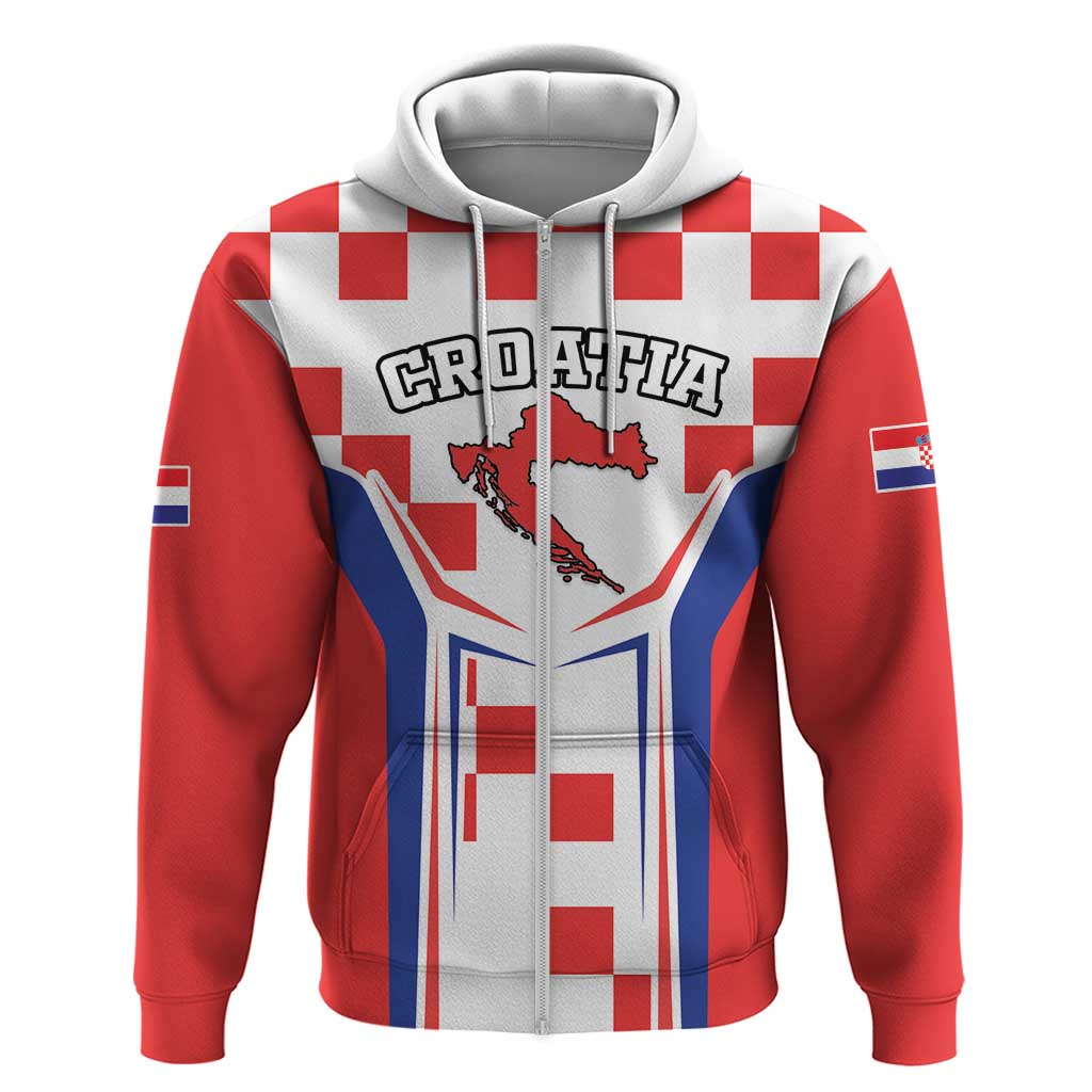 Custom Croatia Checkerboard Zip Hoodie Simple Style - Wonder Print Shop