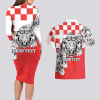 Personalized Croatia Leopard Heads Couples Matching Long Sleeve Bodycon Dress and Hawaiian Shirt With Iris - Wonder Print Shop