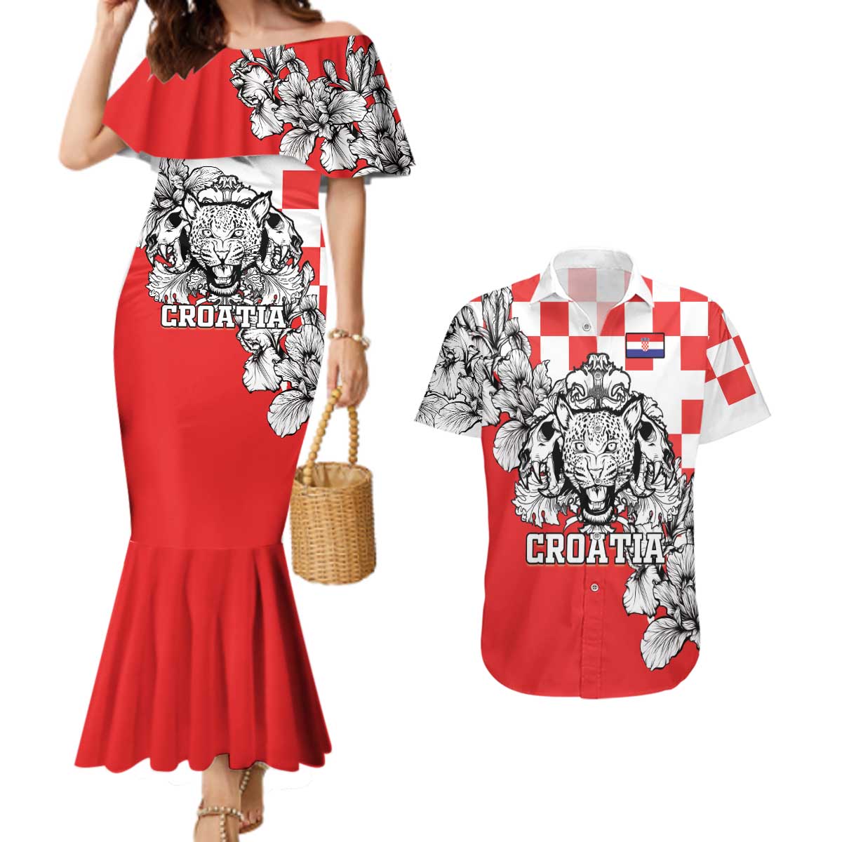 Personalized Croatia Leopard Heads Couples Matching Mermaid Dress and Hawaiian Shirt With Iris - Wonder Print Shop