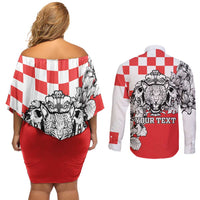 Personalized Croatia Leopard Heads Couples Matching Off Shoulder Short Dress and Long Sleeve Button Shirt With Iris - Wonder Print Shop