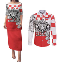 Personalized Croatia Leopard Heads Couples Matching Puletasi and Long Sleeve Button Shirt With Iris - Wonder Print Shop
