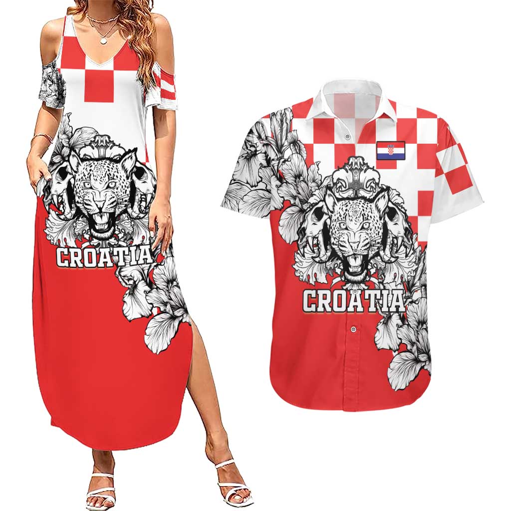 Personalized Croatia Leopard Heads Couples Matching Summer Maxi Dress and Hawaiian Shirt With Iris - Wonder Print Shop