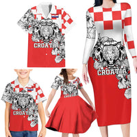 Personalized Croatia Leopard Heads Family Matching Long Sleeve Bodycon Dress and Hawaiian Shirt With Iris - Wonder Print Shop