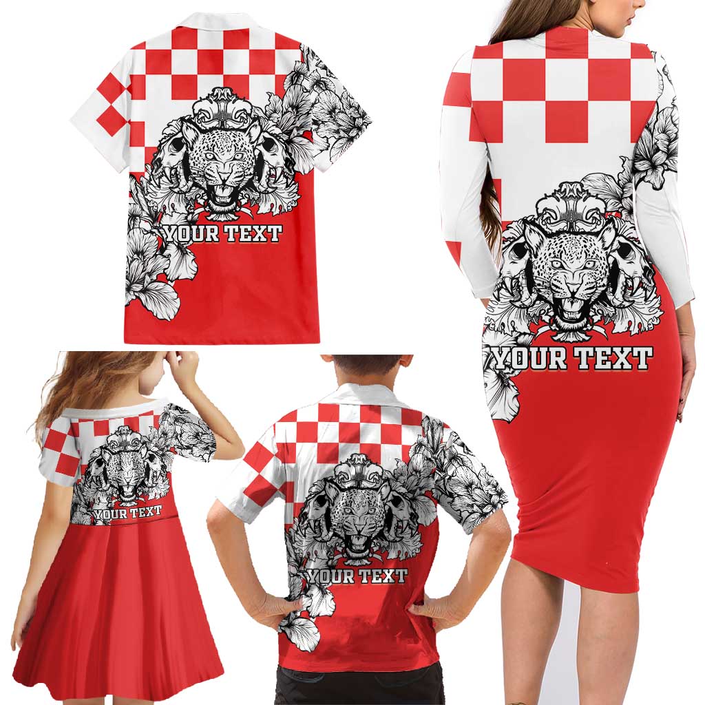 Personalized Croatia Leopard Heads Family Matching Long Sleeve Bodycon Dress and Hawaiian Shirt With Iris - Wonder Print Shop