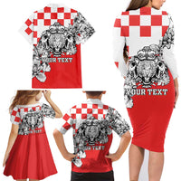 Personalized Croatia Leopard Heads Family Matching Long Sleeve Bodycon Dress and Hawaiian Shirt With Iris - Wonder Print Shop