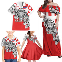 Personalized Croatia Leopard Heads Family Matching Off Shoulder Maxi Dress and Hawaiian Shirt With Iris - Wonder Print Shop