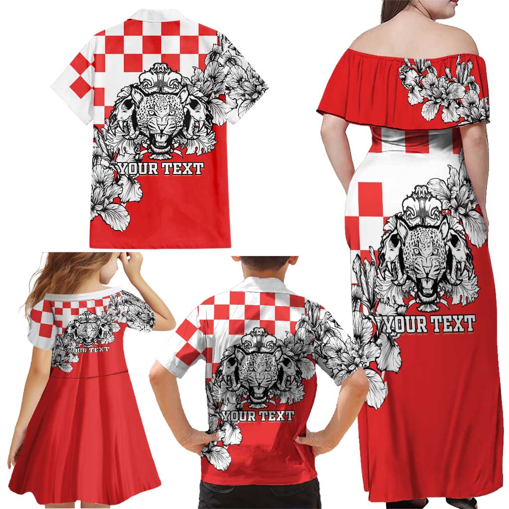 Personalized Croatia Leopard Heads Family Matching Off Shoulder Maxi Dress and Hawaiian Shirt With Iris - Wonder Print Shop